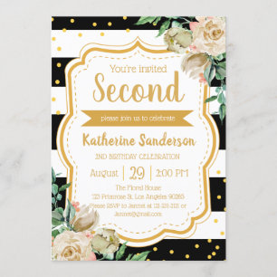 Invitation Surprise Florale Noir Blancs Frappe Anniversaire