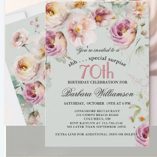 Invitation Surprise Florale Peinte Élégante pour 70 ans 