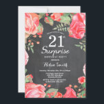 Invitation Surprise florale rouge botanique pour 21e annivers<br><div class="desc">Invitation Surprise florale rouge botanique pour 21e anniversaire. Invitation d'anniversaire aux pivoines roses florales pour femmes. Fleur florale aquarelle. Fleurs élégantes de rose et de pivoine roses. Anniversaire adulte. Fond tableau noir. Noir et blanc. 13e 15e 16e 18e 20e 21e 30e 40e 50e 60e 70e 80e 90e 100e, tous âges....</div>