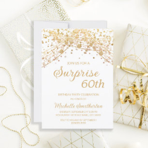 Invitation Surprise Glitter Or 60 ans Anniversaire en Or Blan