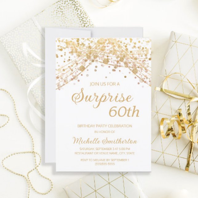 Invitation Surprise Glitter Or 60 ans Anniversaire en Or Blan (Créateur téléchargé)