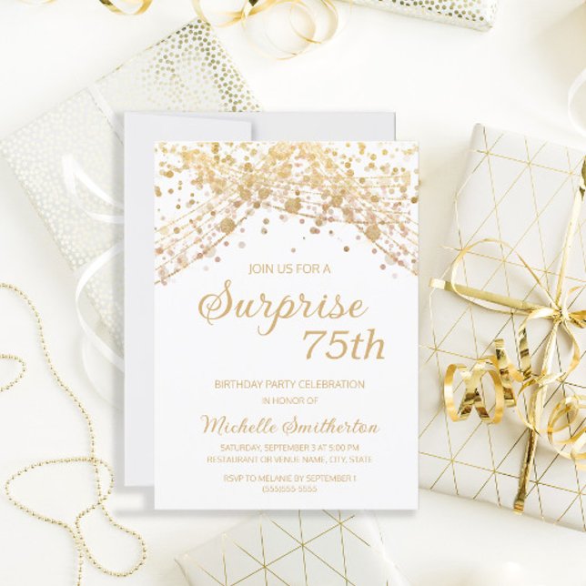 Invitation Surprise Glitter Or 75 Ans Anniversaire (Créateur téléchargé)