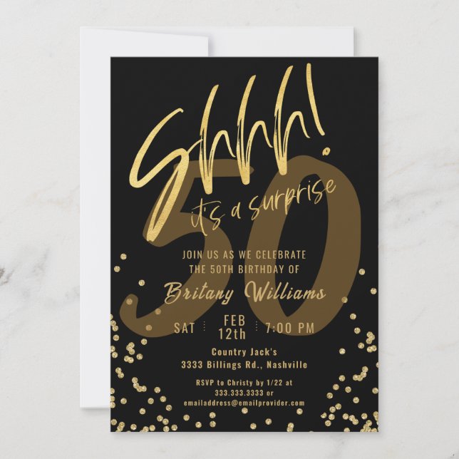 Invitation Surprise Gold Black fête d'anniversaire (Devant)