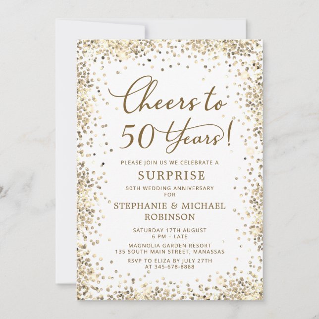 Invitation Surprise Gold Glitter 50th Wedding Anniversary (Devant)