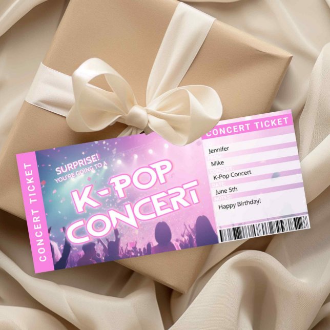 Invitation Surprise K-Pop Concert Ticket Fan Gift Reveal Card (Surprise K-Pop Concert Ticket Printable)