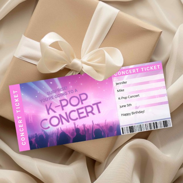 Invitation Surprise K-Pop Fan Gift Concert Ticket Reveal Card (Surprise K-Pop Concert Ticket Printable | K-Pop Gift Reveal Boarding Pass | Fan Gift for Teen or Fri)