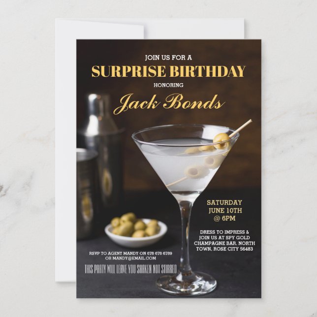 Invitation Surprise Martini Black Cravate Event Anniversaire  (Devant)