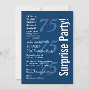 Invitation SURPRISE Moderne 75e anniversaire Marine bleue et 