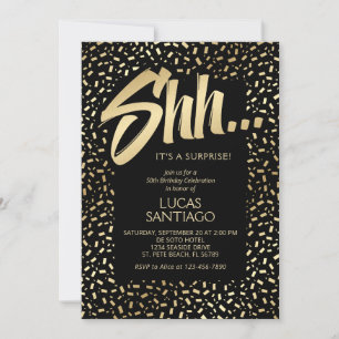 Invitation Surprise Noir Confetti Anniversaire
