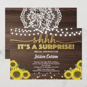 Invitation Surprise nuptiale douche tournesol rustique or
