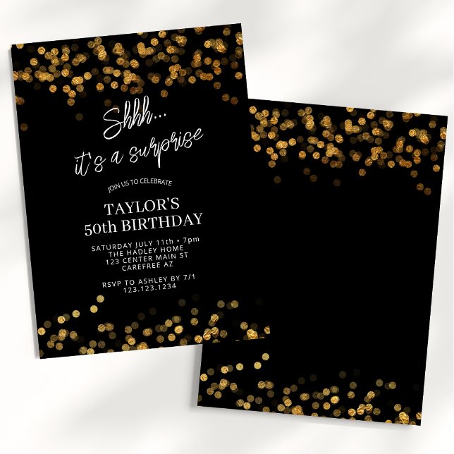 Invitation Surprise Or Noir 50e Anniversaire (Créateur téléchargé)