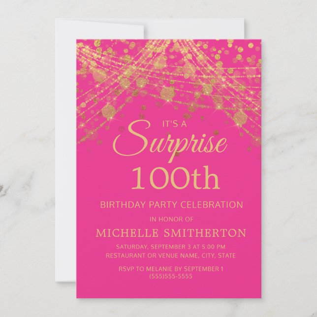 Invitation Surprise Or Rose Doré 100e Anniversaire (Devant)