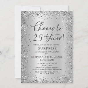 Invitation Surprise Pailleté Argent 25e Anniversaire de Maria