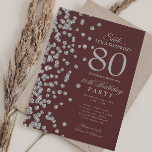Invitation Surprise Paillettes Argent 80e Anniversaire Bourg