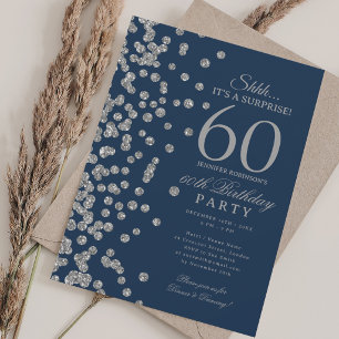 Invitation Surprise Paillettes Argentées 60e Anniversaire Ble