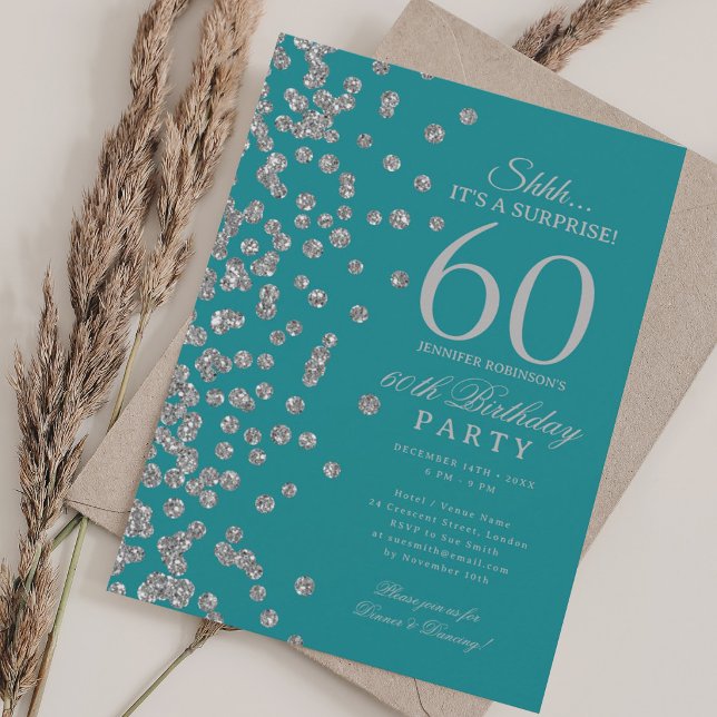 Invitation Surprise Paillettes Argentées 60e Anniversaire Tea (Créateur téléchargé)