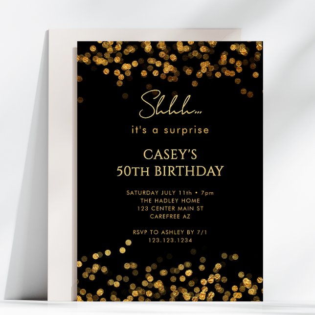 Invitation Surprise Paillettes Dorées 50e Anniversaire (Créateur téléchargé)