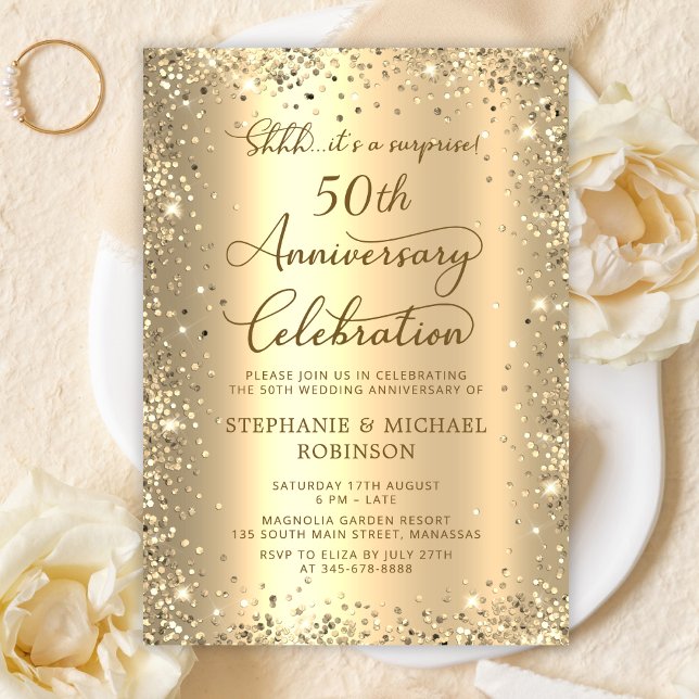 Invitation Surprise Paillettes Dorées 50e Anniversaire de Mar (Créateur téléchargé)