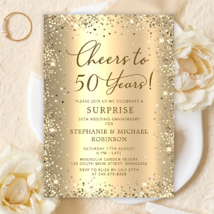 Invitation Surprise Paillettes Dorées 50e Anniversaire de Mar