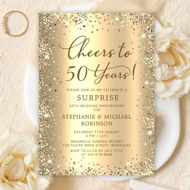 Invitation Surprise Paillettes Dorées 50e Anniversaire de Mar (Créateur téléchargé)