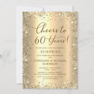 Invitation Surprise Paillettes Dorées 60e Anniversaire de Mar