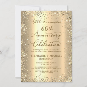 Invitation Surprise Paillettes Dorées 60e Anniversaire de Mar