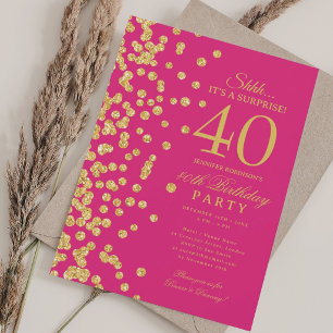Invitation Surprise Paillettes Or 40e Anniversaire Rose Chau