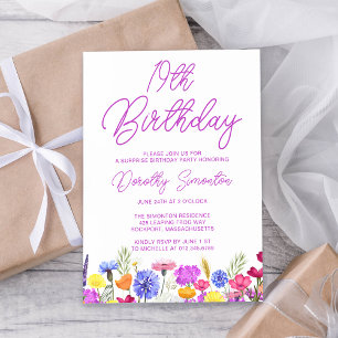 Invitation SURPRISE PARTY 19e anniversaire Fleur sauvage viol
