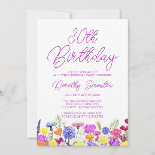 Invitation SURPRISE PARTY 30E Anniversaire Fleur sauvage viol
