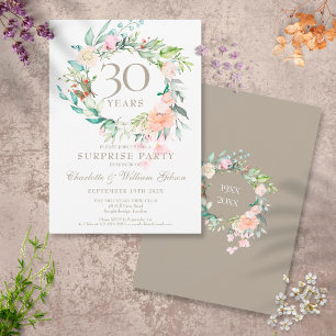 Invitation Surprise Party 30e anniversaire Rose Garland