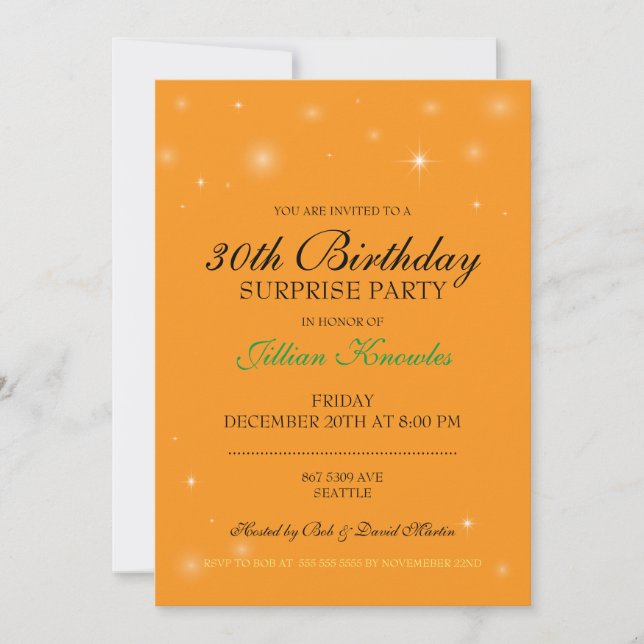 Invitation Surprise Party 30e Orbes de Citrine Orange (Devant)