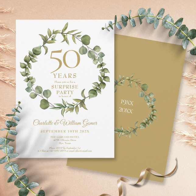 Invitation Surprise Party 50e anniversaire Mariage verdure (Surprise Party 50th Wedding Anniversary Greenery Invitation)