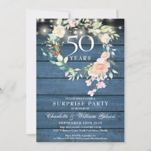 Invitation Surprise Party 50e anniversaire Rustic Floral