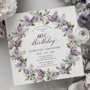 Invitation SURPRISE PARTY 60e anniversaire Purple Lilac Flora