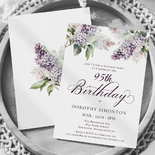 Invitation SURPRISE PARTY 95e anniversaire Purple Lilac Flora