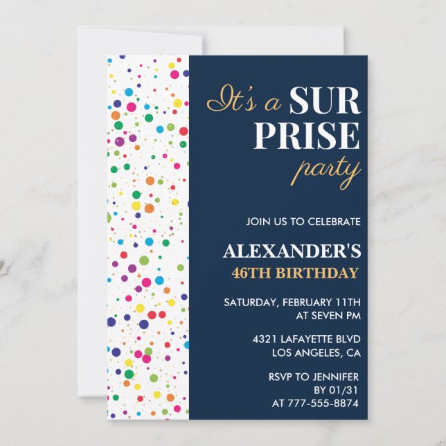 Invitation Surprise party Confetti Marine bleu 46e anniversai (Devant)