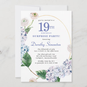 Invitation Surprise Party Hydrangea Rose 19e anniversaire