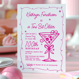 Invitation SURPRISE PARTY Pink Doodle Martini 100e anniversai