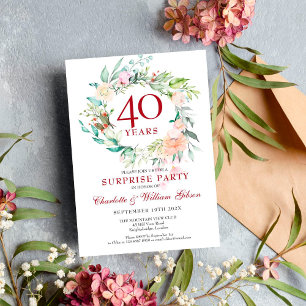 Invitation Surprise Party Roses Garland 40e anniversaire