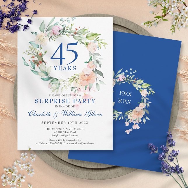 Invitation Surprise Party Roses Garland 45e 65e anniversaire (Surprise Party Roses Garland 45th 65th Anniversary Invitation)