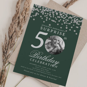 Invitation SURPRISE Photo 50 Anniversaire Argent Confetti Ver