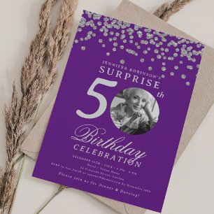 Invitation SURPRISE Photo 50 Anniversaire Argent Confetti Vio