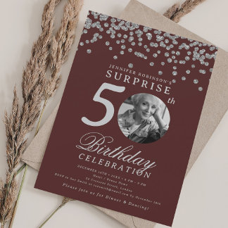 Invitation SURPRISE Photo 50e anniversaire Argent Bourgogne