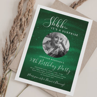 Invitation SURPRISE Photo 50e anniversaire fête Vert Glam