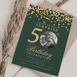 Invitation SURPRISE Photo 50e anniversaire Gold Confetti Gree
