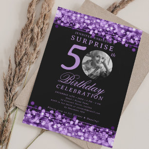 Invitation SURPRISE Photo 50e anniversaire Lumières violettes