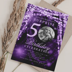 Invitation SURPRISE Photo 50e anniversaire Lumières violettes