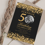 Invitation SURPRISE Photo 50th Birthday Party Gold Lights<br><div class="desc">Un design élégant "50th Birthday" soirée avec photo personnalisée,  typographie moderne et un arrière - plan à cordes.</div>