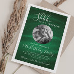 Invitation SURPRISE Photo 50th Birthday Party Green Glam<br><div class="desc">An elegant "50th Birthday" party invitation design with personalized photo,  modern typography and a sparkling fabric background.</div>