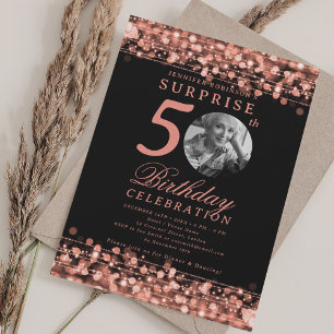 Invitation SURPRISE Photo 50th Birthday Rose Gold Lights
